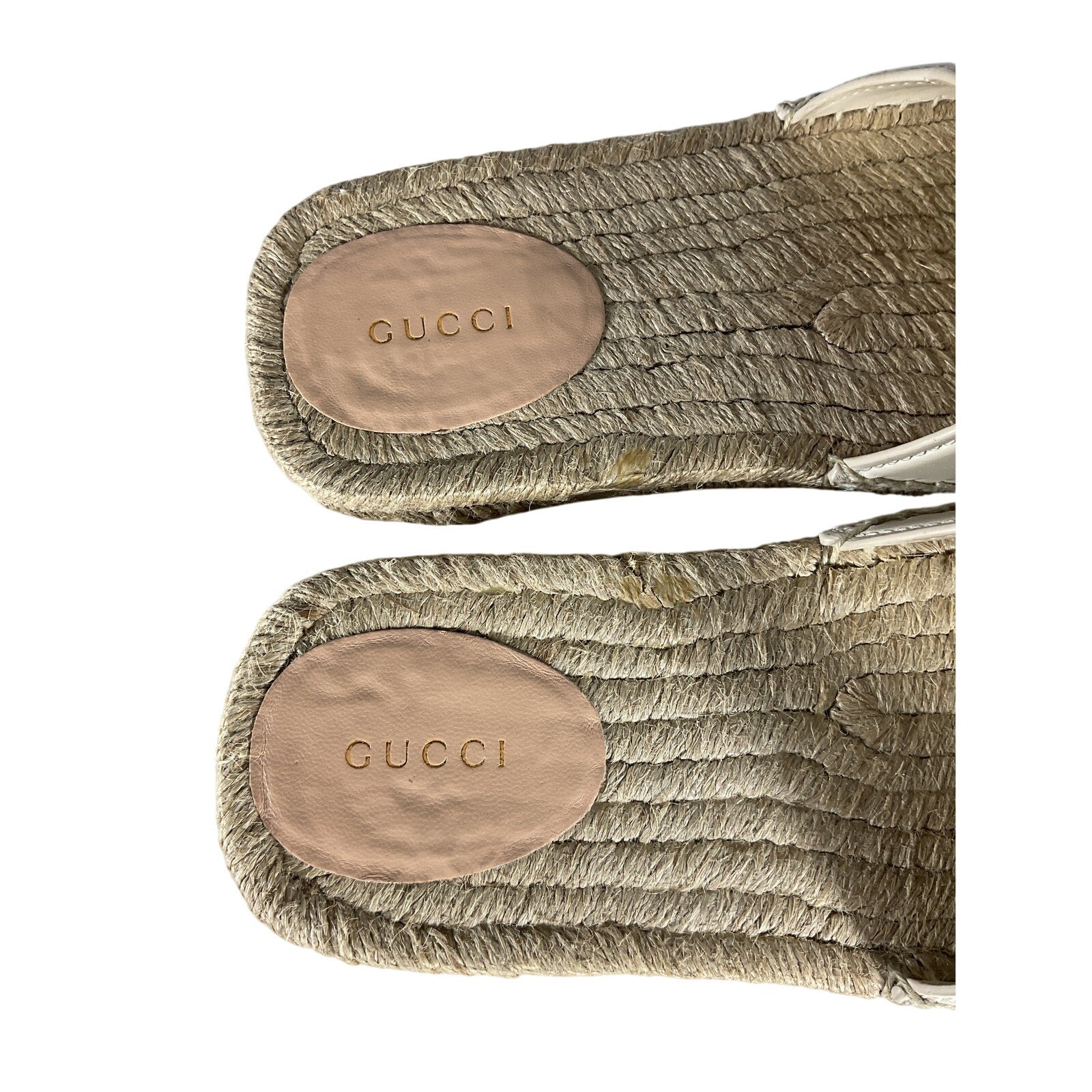 Gucci Interlocking G White Leather Cut Out Slide Sandals Size 7.5