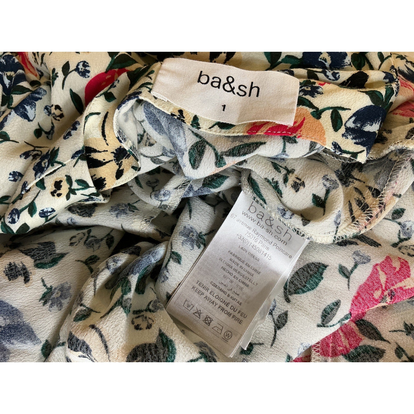 Ba&Sh 'Paloma' Ivory Wrap-Effect Floral-Print Crepe Dress Size 1