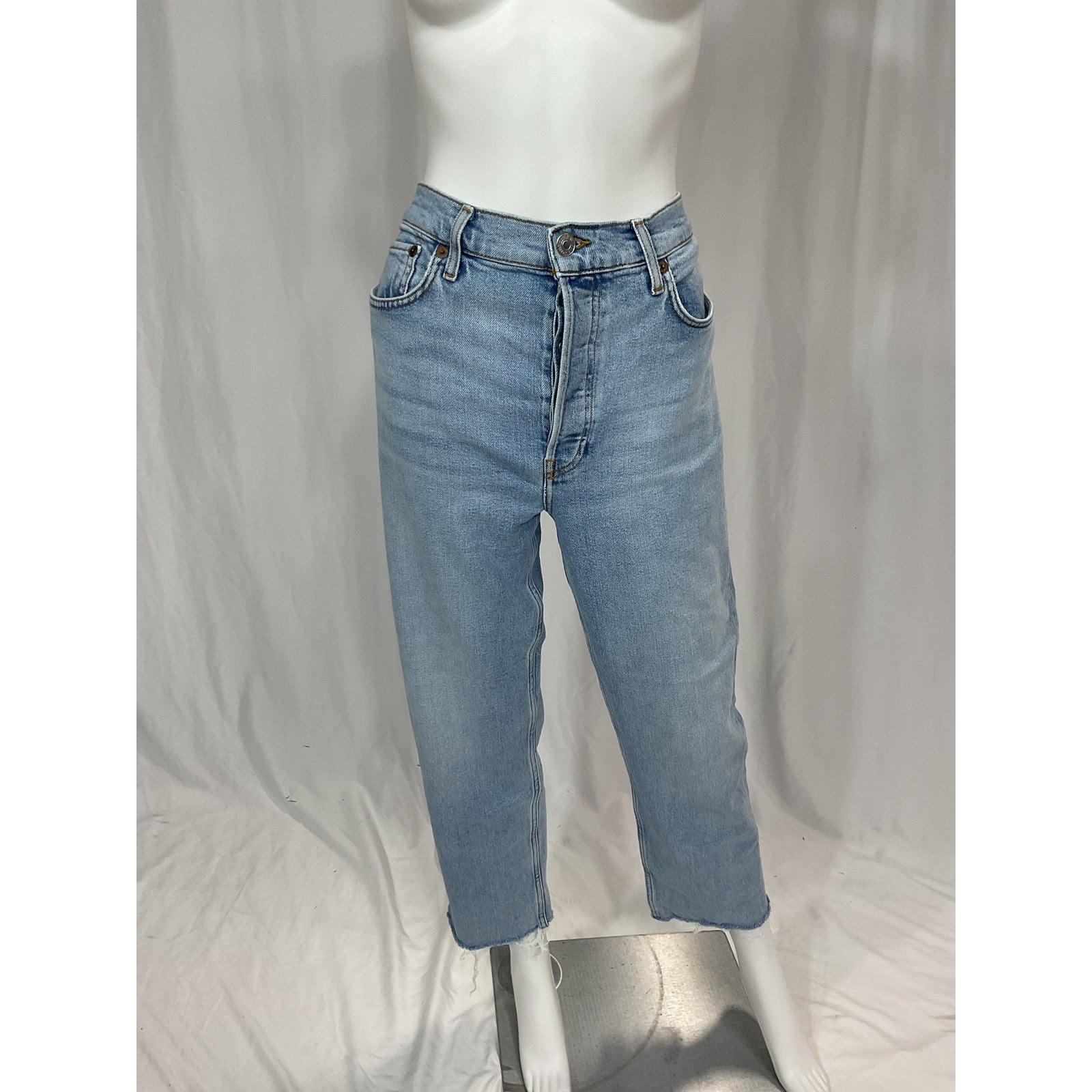 Re/Done '70s' Blue High Rise Comfort Stretch Stove Pipe Denim Jeans Size 30