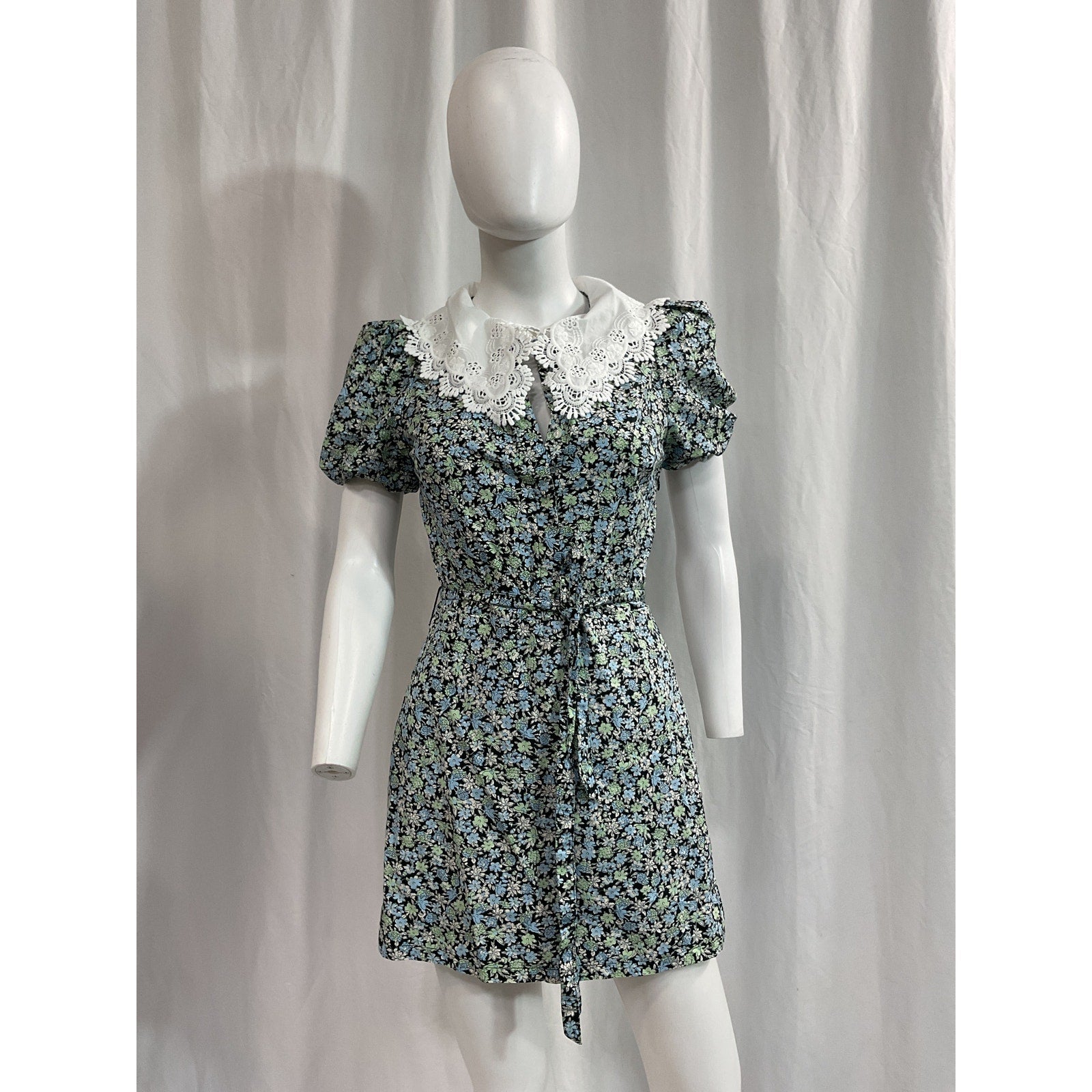 Maje 'Flower' Blue Short Sleeve Floral Mini Dress Size XS