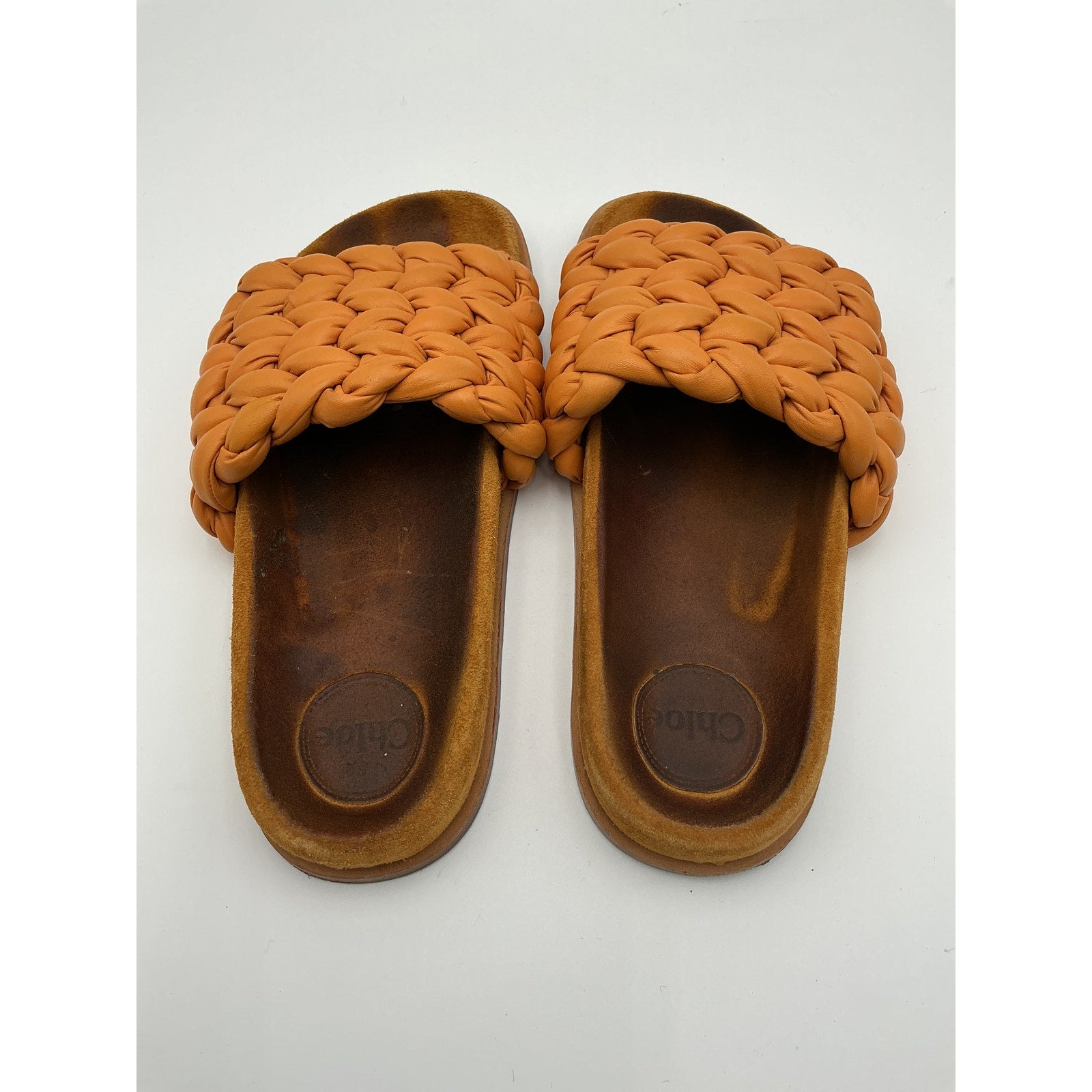 Chlo� 'Kacey' Orange Braided Leather Slides Size 9