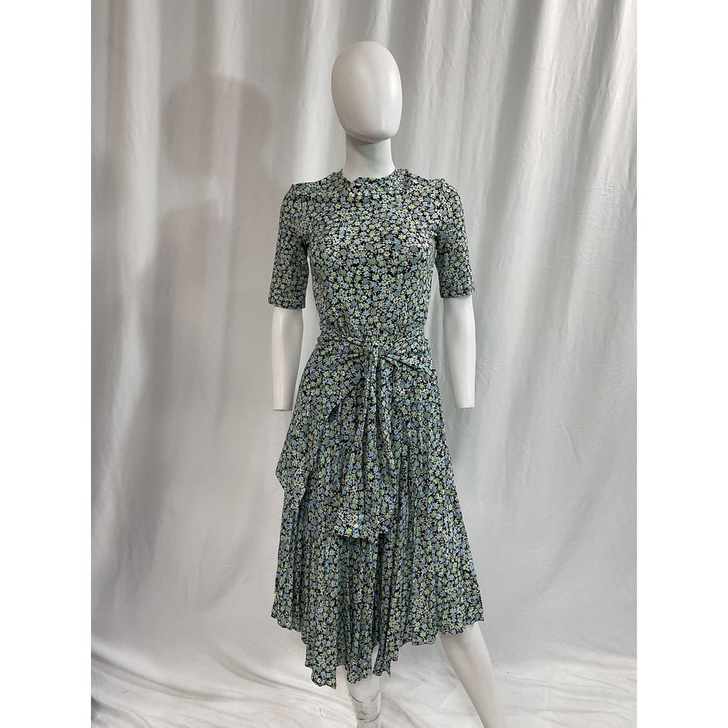 Maje Blue Floral Print Tie Waist Dress Size 38
