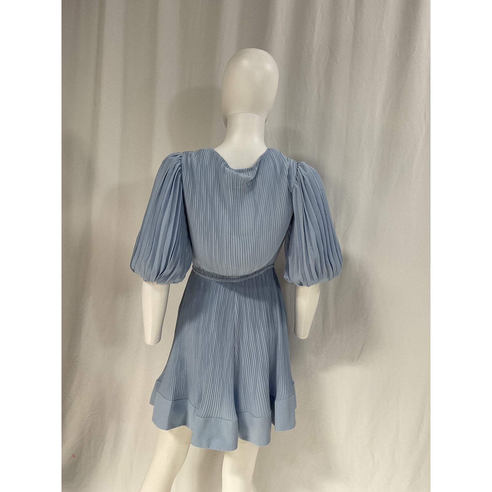 Milly 'Elle' Blue Plissé-Pleated V Neck Elbow Sleeve Mini Dress Size 4