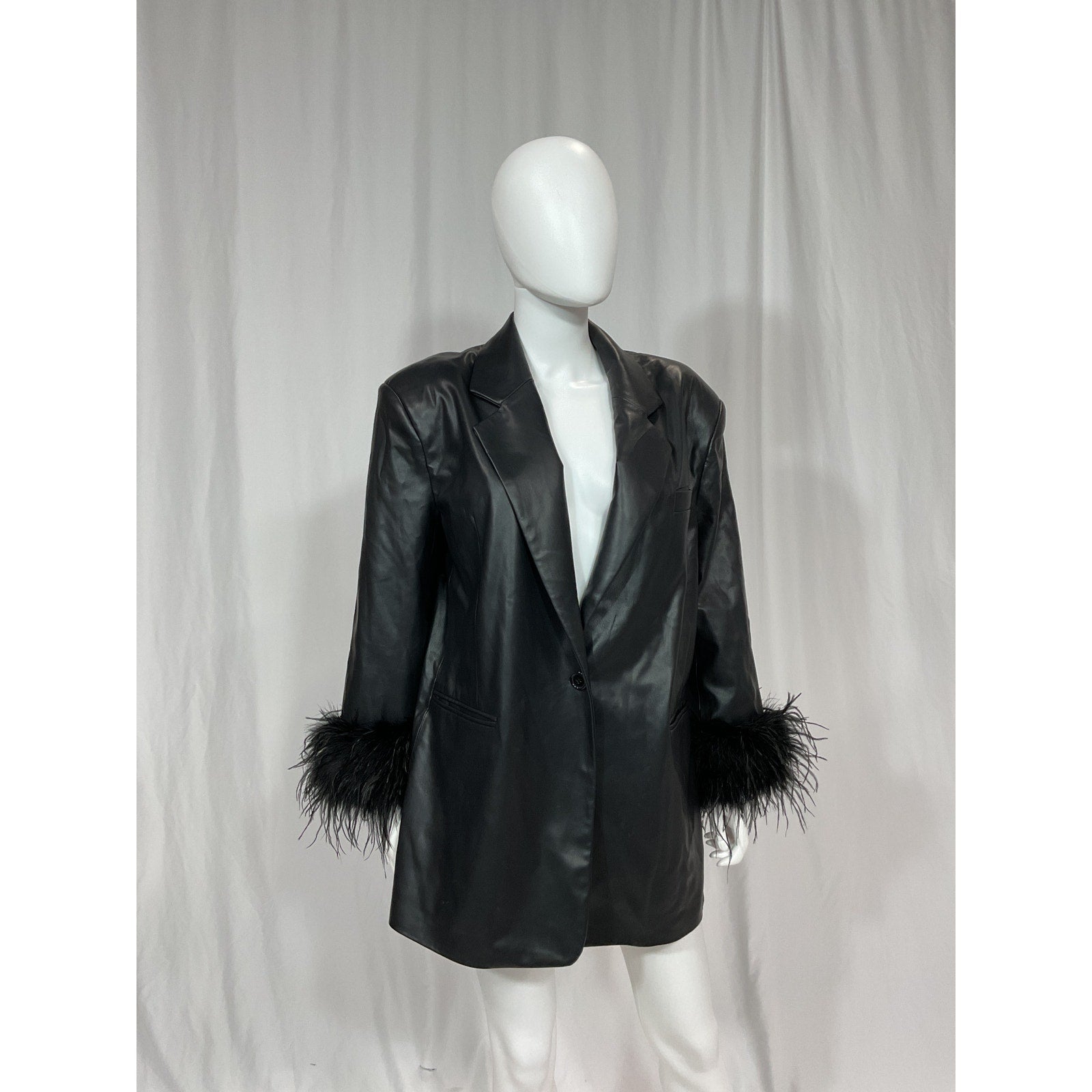 Lamarque 'Galia' Black Faux Leather Oversized Blazer Size XS