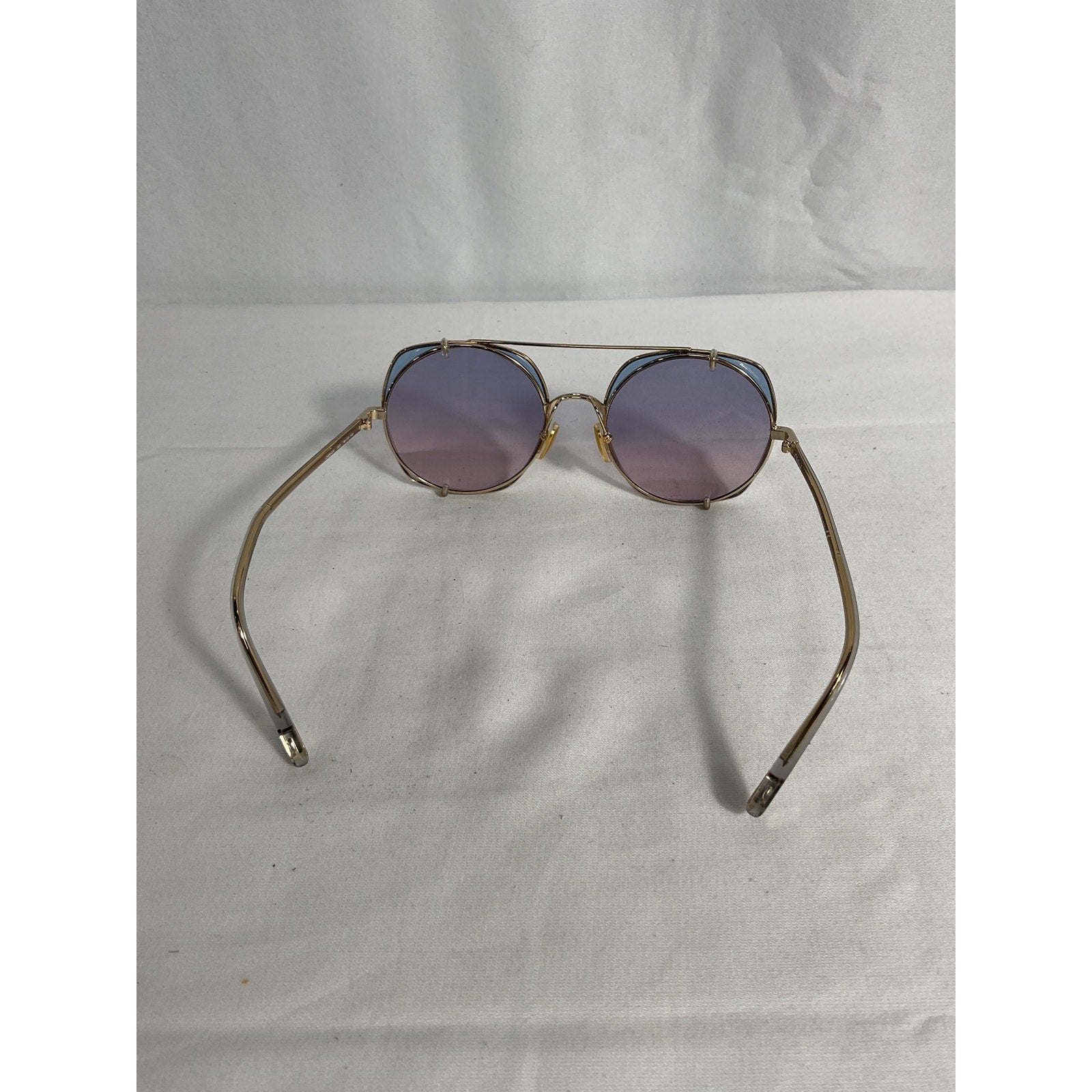 Chlo� 'Demi' Blue Round Sunglasses Gradient With Square Clip On Size OS