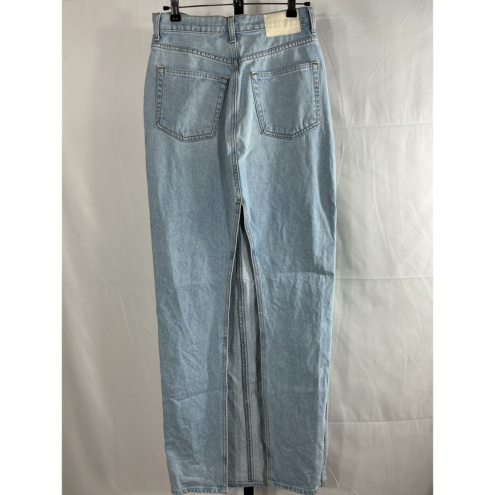 Grlfrnd 'Amara' Blue Cotton Pencil Skirt With Back Slit Size 25