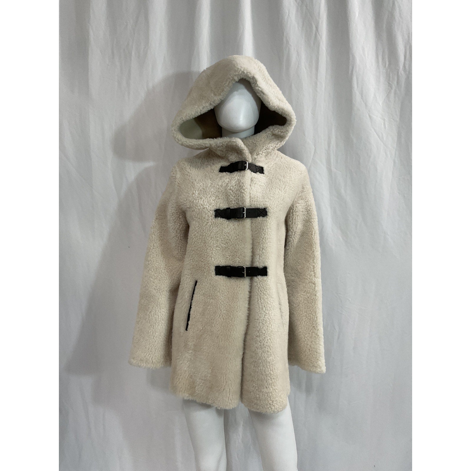 Maje 'Buckle-Front' White Shearling Coat Size 36