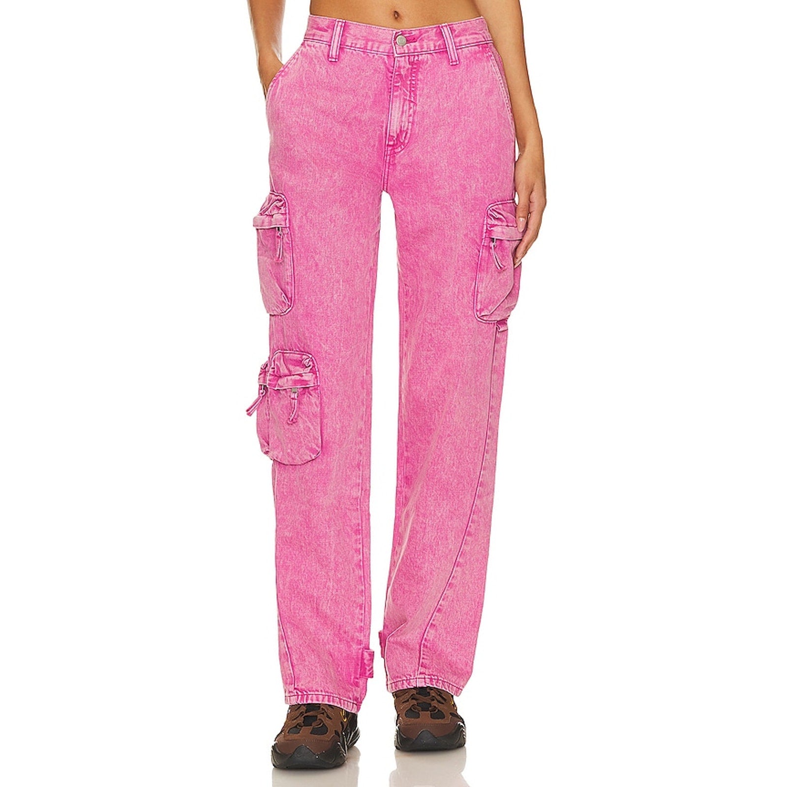 Pistola 'Bobbie' Pink Utility Mid Rise Straight Cargo Denim Jean Size 25