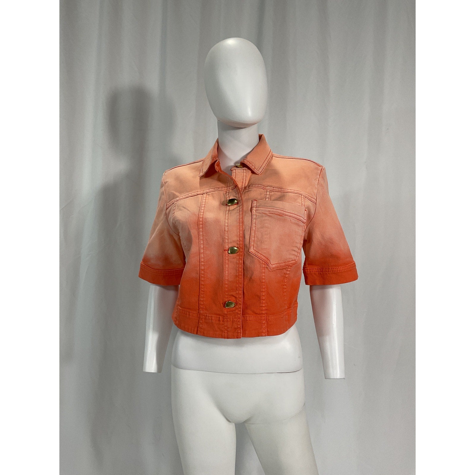 Aje 'Ember' Orange Denim Crop Short Sleeev Shirt Size 8