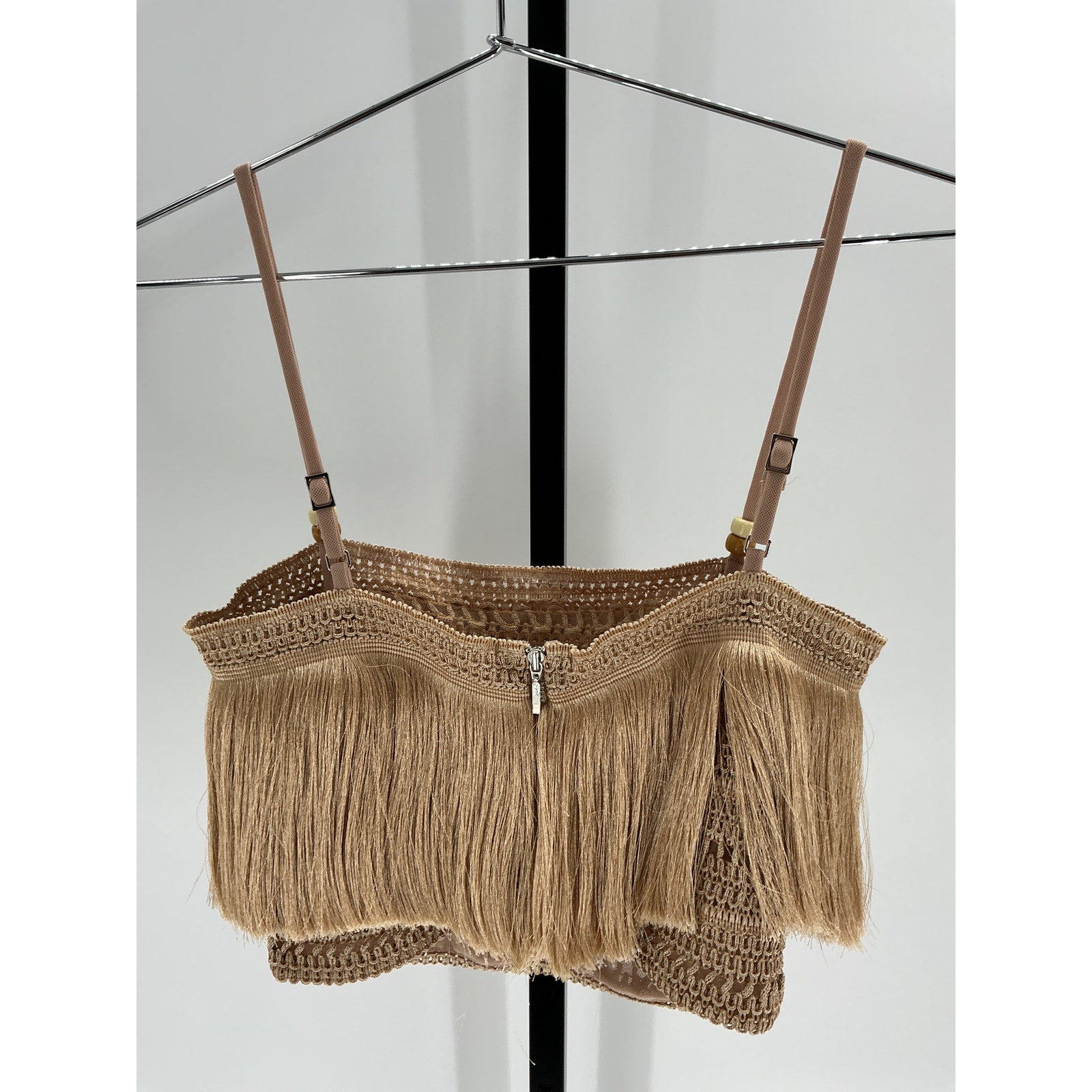 Patbo Sleeveless 'Fringe' Tan Polyester Cropped Top Size 8
