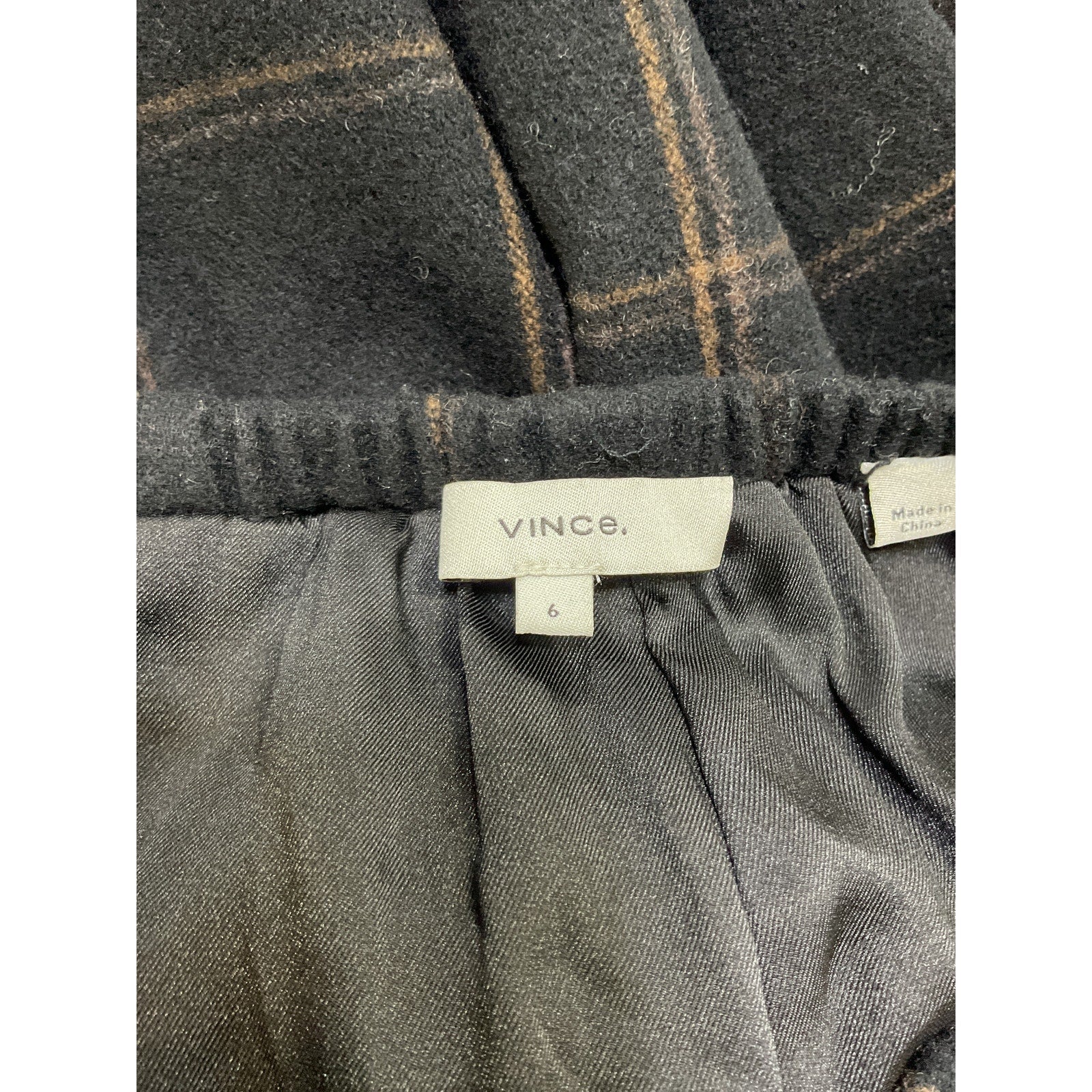 Vince 'Flannel' Black Wool Plaid Wide Leg Pant Size 6