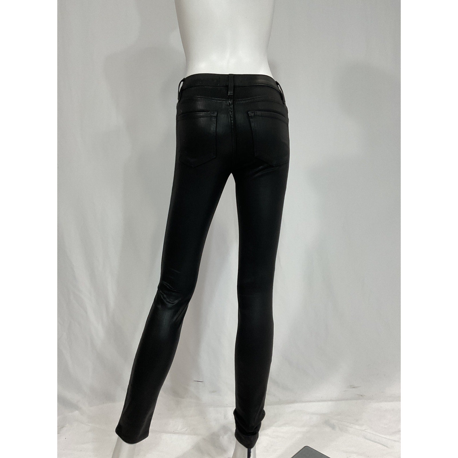Frame 'Le Skinny' Black De Jeanne Coated Skinny Denim Jean Size 24