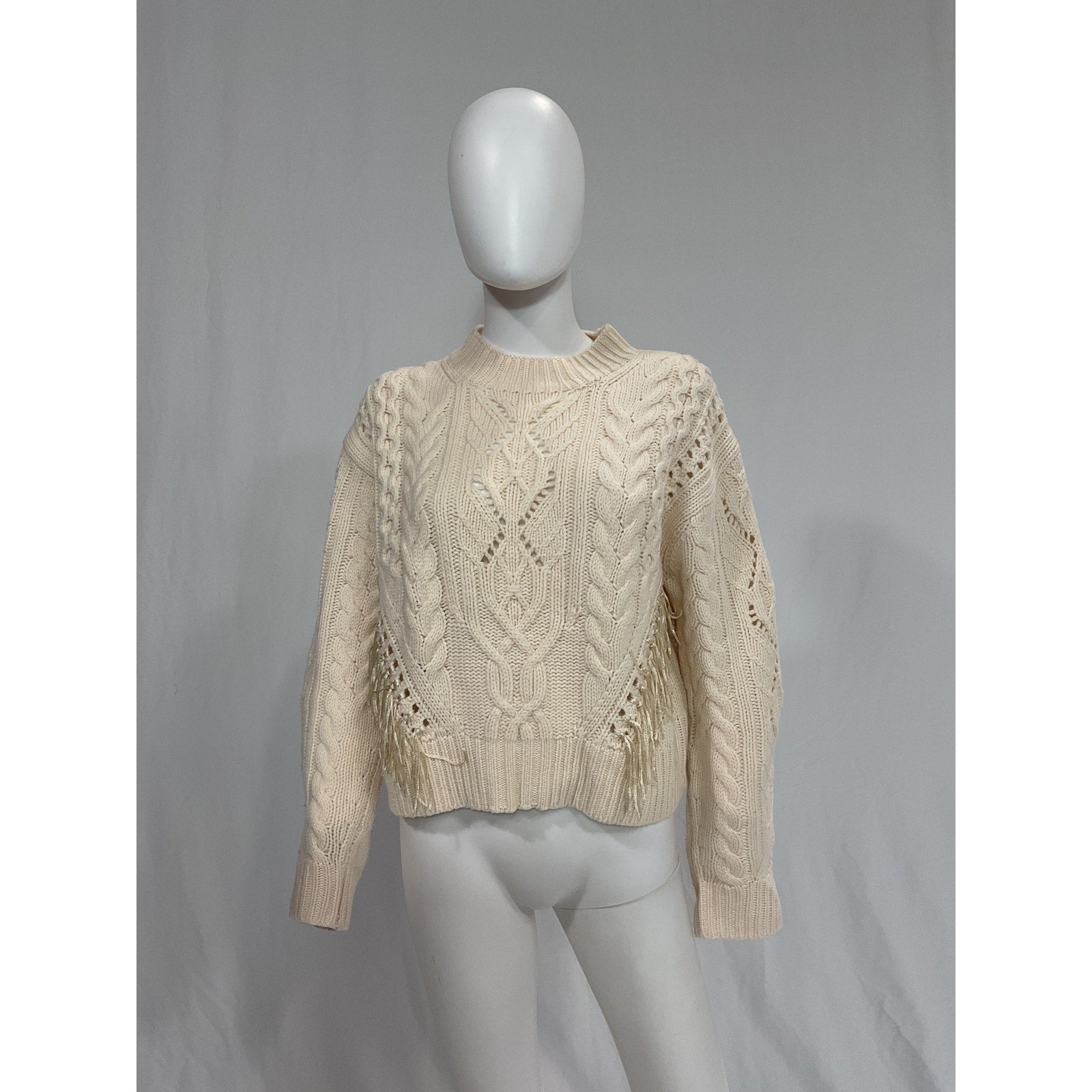 Vince 'Fringe' White Cable Sweater Size L
