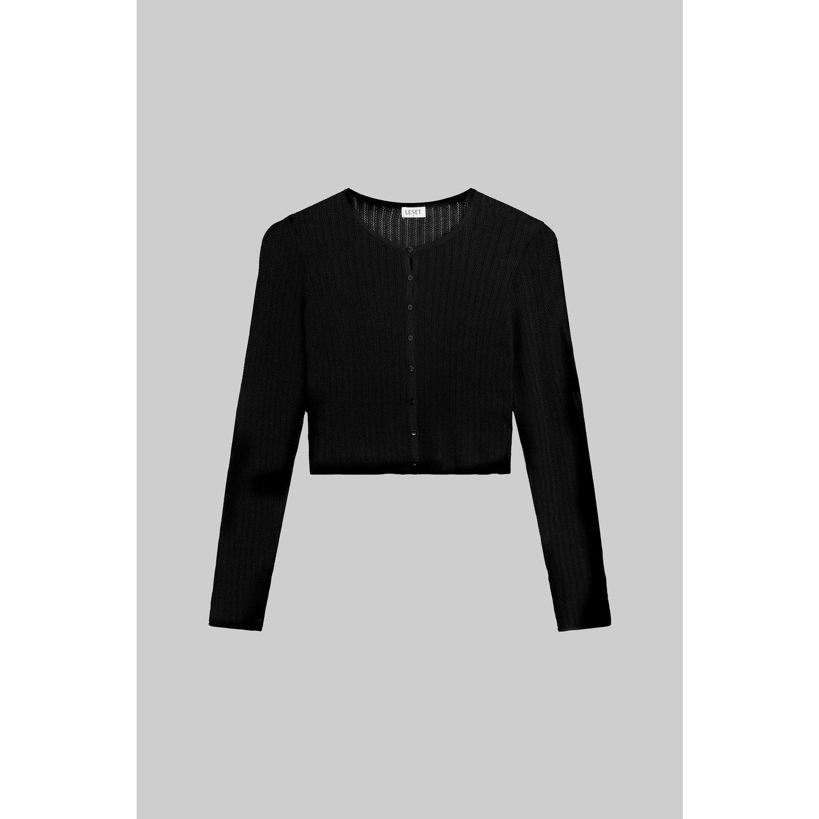 Leset 'Jasmine Pointelle' Black Viscose Crop Cardigan Size XS