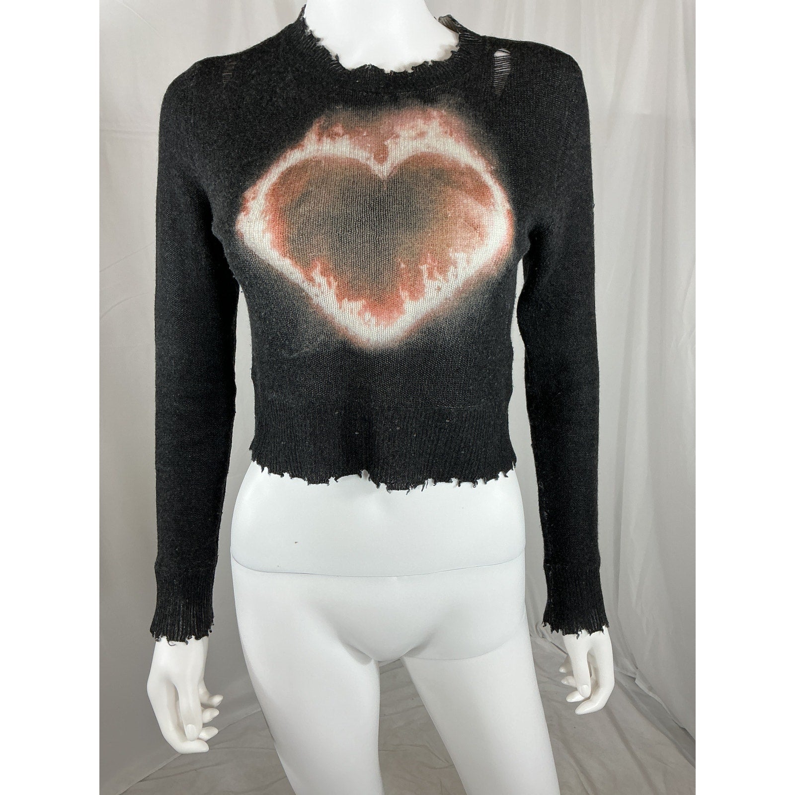 R13 'Flaming' Black Cashmere Heart Baby Crewneck Size S