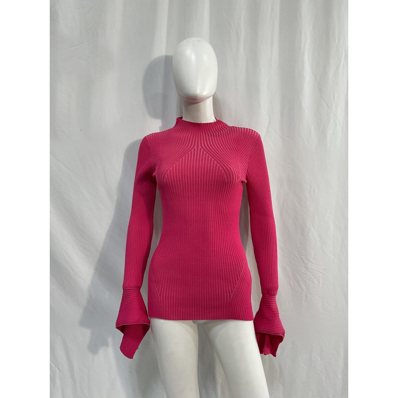 Acler 'Sanders' Pink Nylon Skivvy Rib-Knit Sweater Size 2