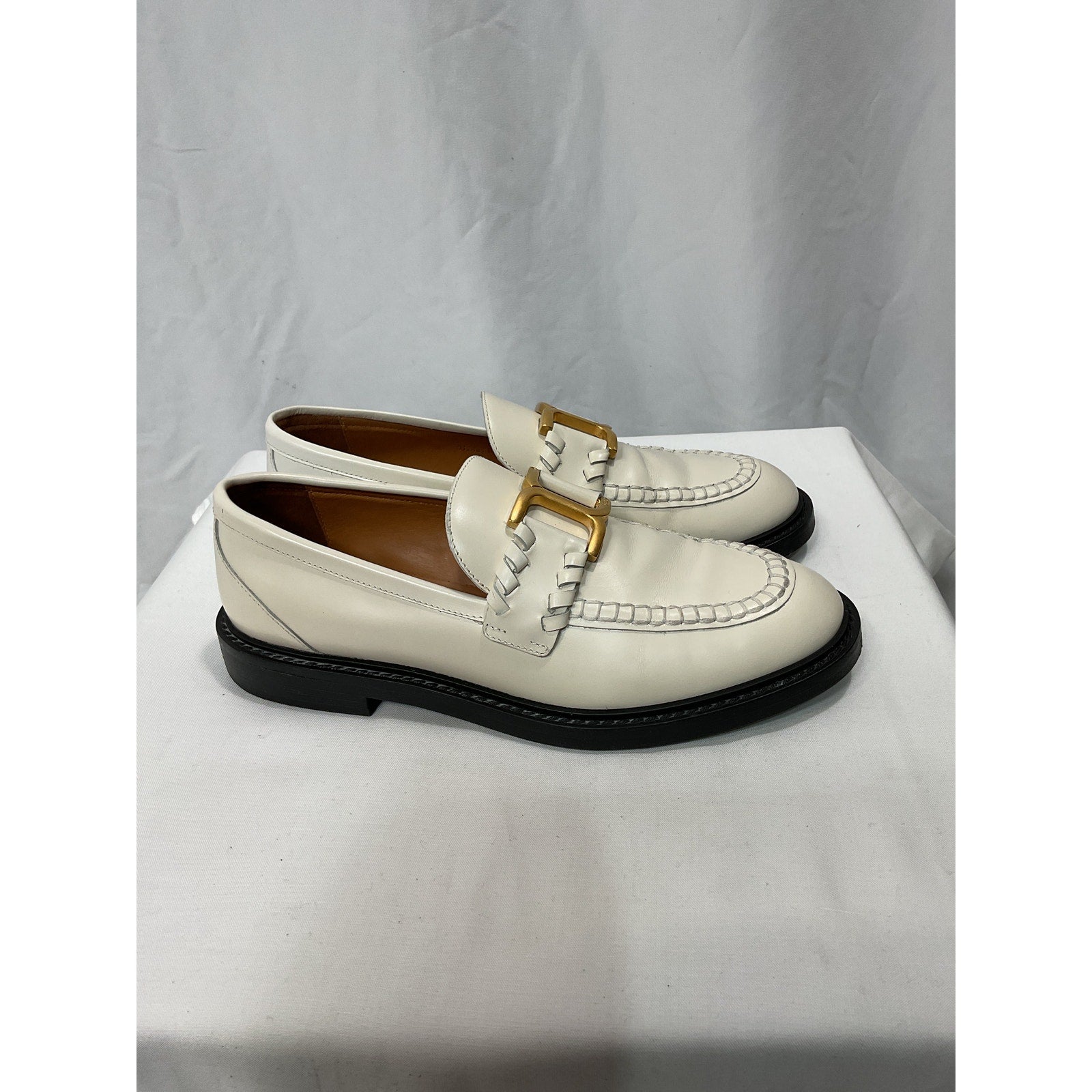 Chlo� 'Marcie' White Embellished Leather Loafers Size 7