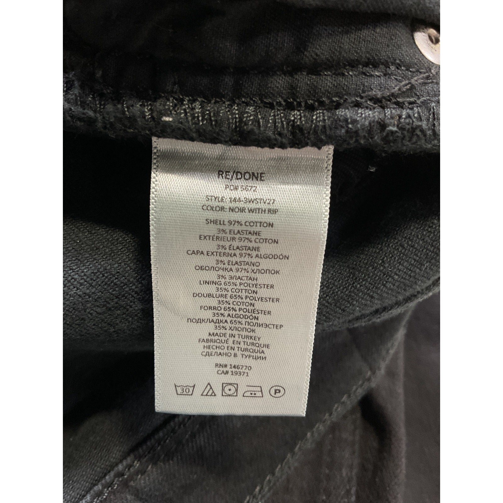 Re/Done '70's' Black Stove Pipe Denim Jeans Size 30 - NWT