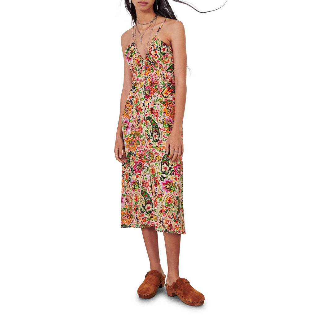 Ba&Sh 'Baila' Green Floral Paisley Button Front Midi Dress Size M