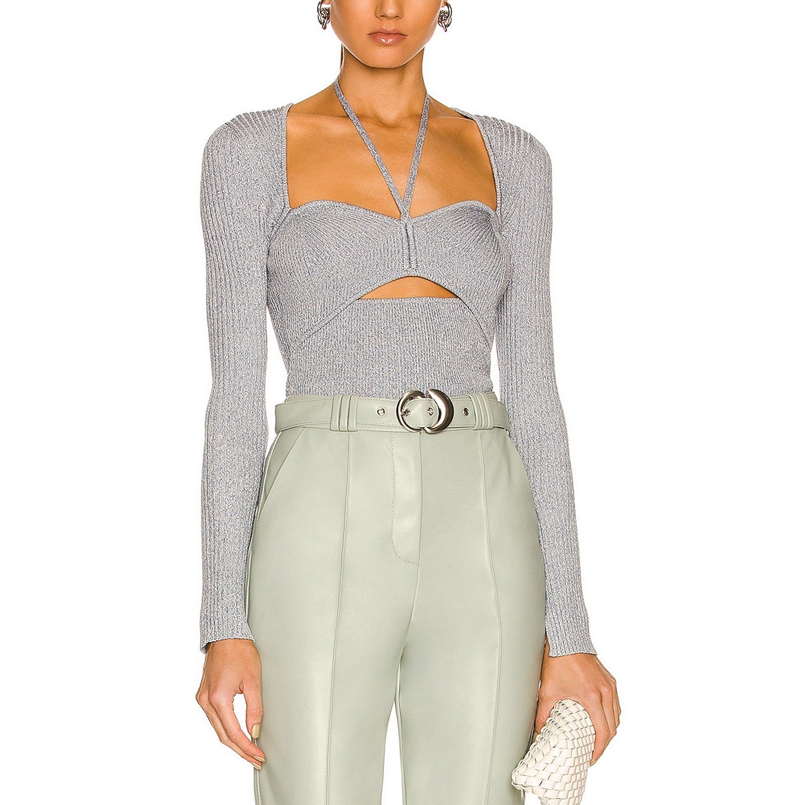 Simkhai 'Alexia' Gray Compact Rib Cut Out Sweetheart Top Size S