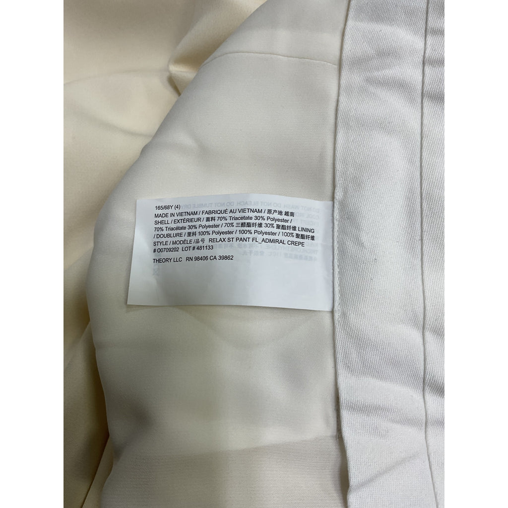 Theory Relaxed Cream Triacetate Straight Pant Size 4