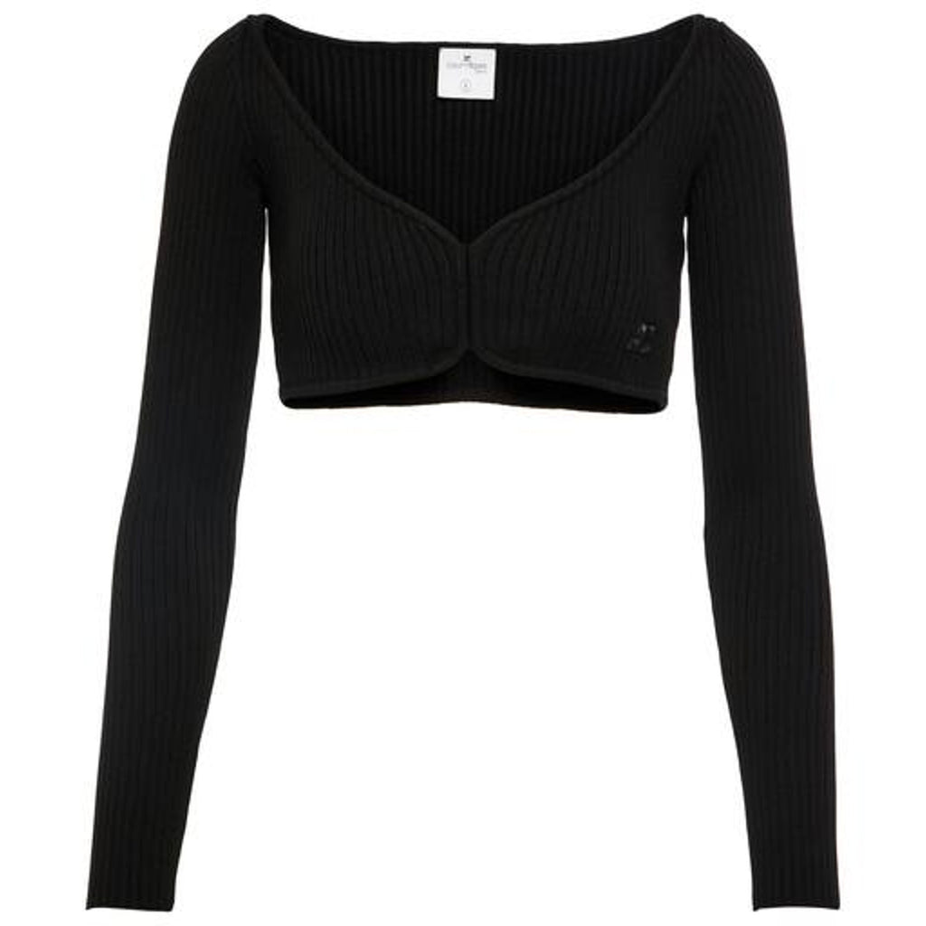 Courr�ges Rib-Knit Black Viscose Crop Top Size M