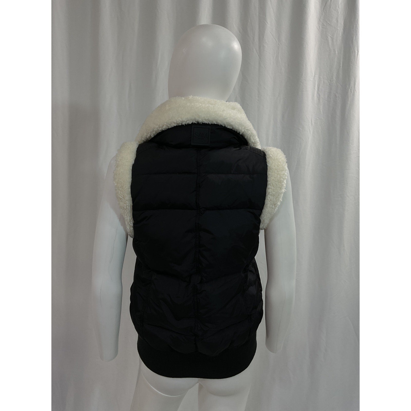 Sam. 'Billie' Black Sherpa Trim Puffer Vest Size S
