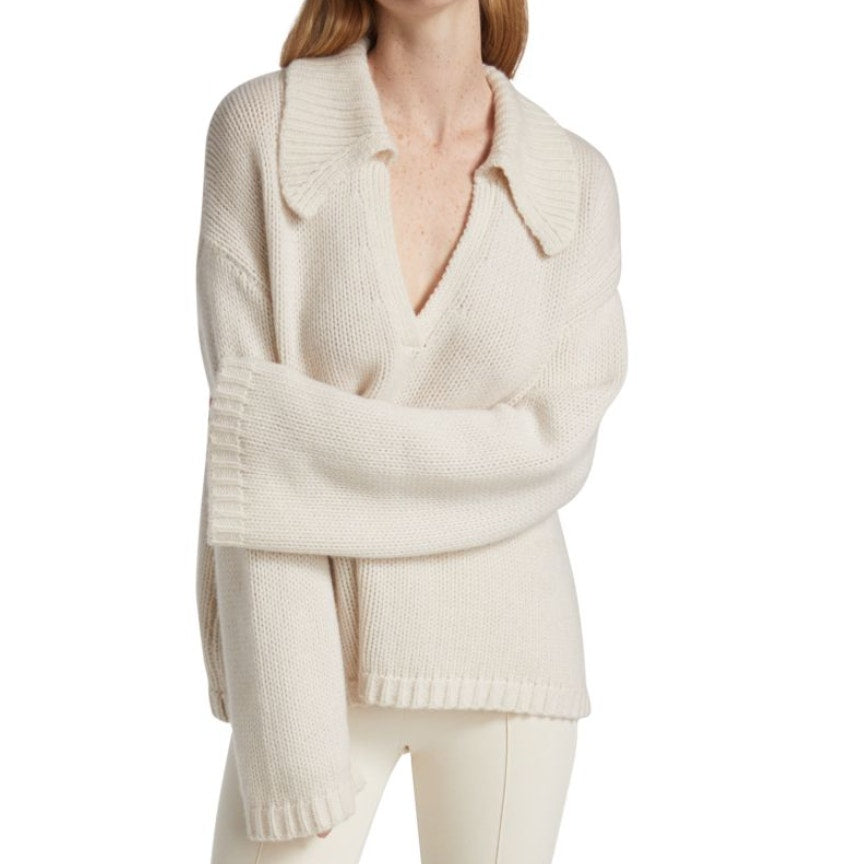 Sablyn 'Estela' White Oversized Cashmere Polo Sweater Size S