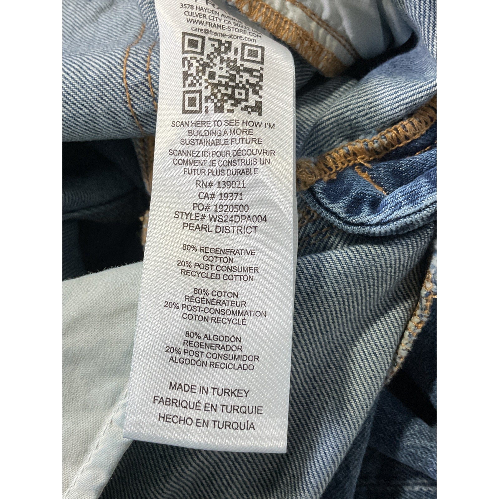 Frame 'Angled' Blue Zipper Long Barrel Denim Jean Size 26