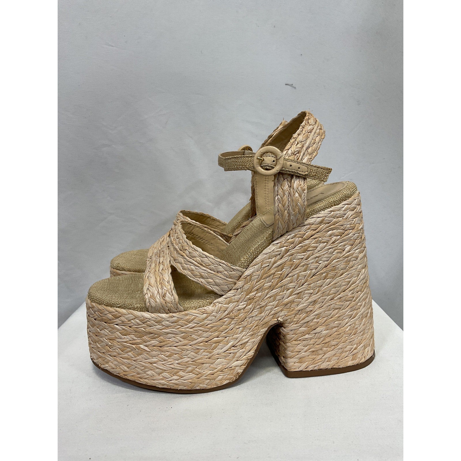 Larroude 'Carmen' Tan Raffia Platform Sandal Size 9.5