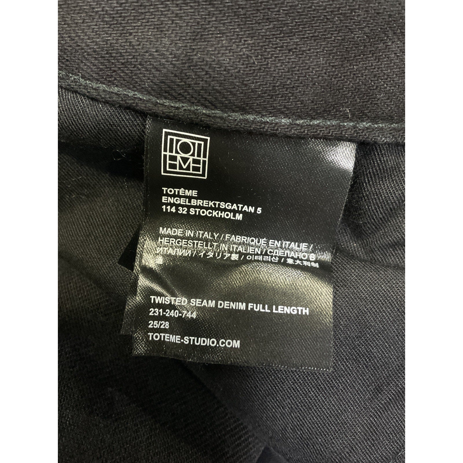 Toteme 'Twisted' Black Seam Full Length Denim Jeans Size 25