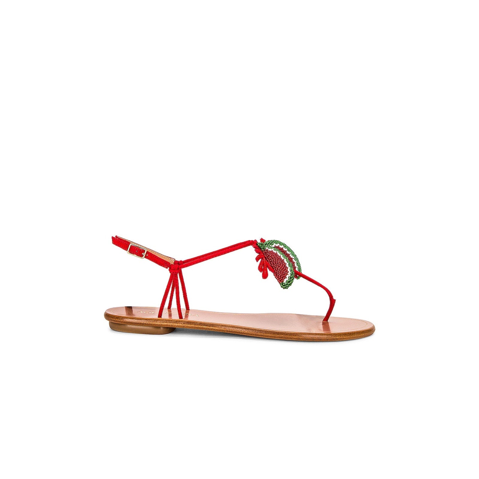 Aquazzura 'Patillita' Red Suede Leather Flat Sandal Size 7