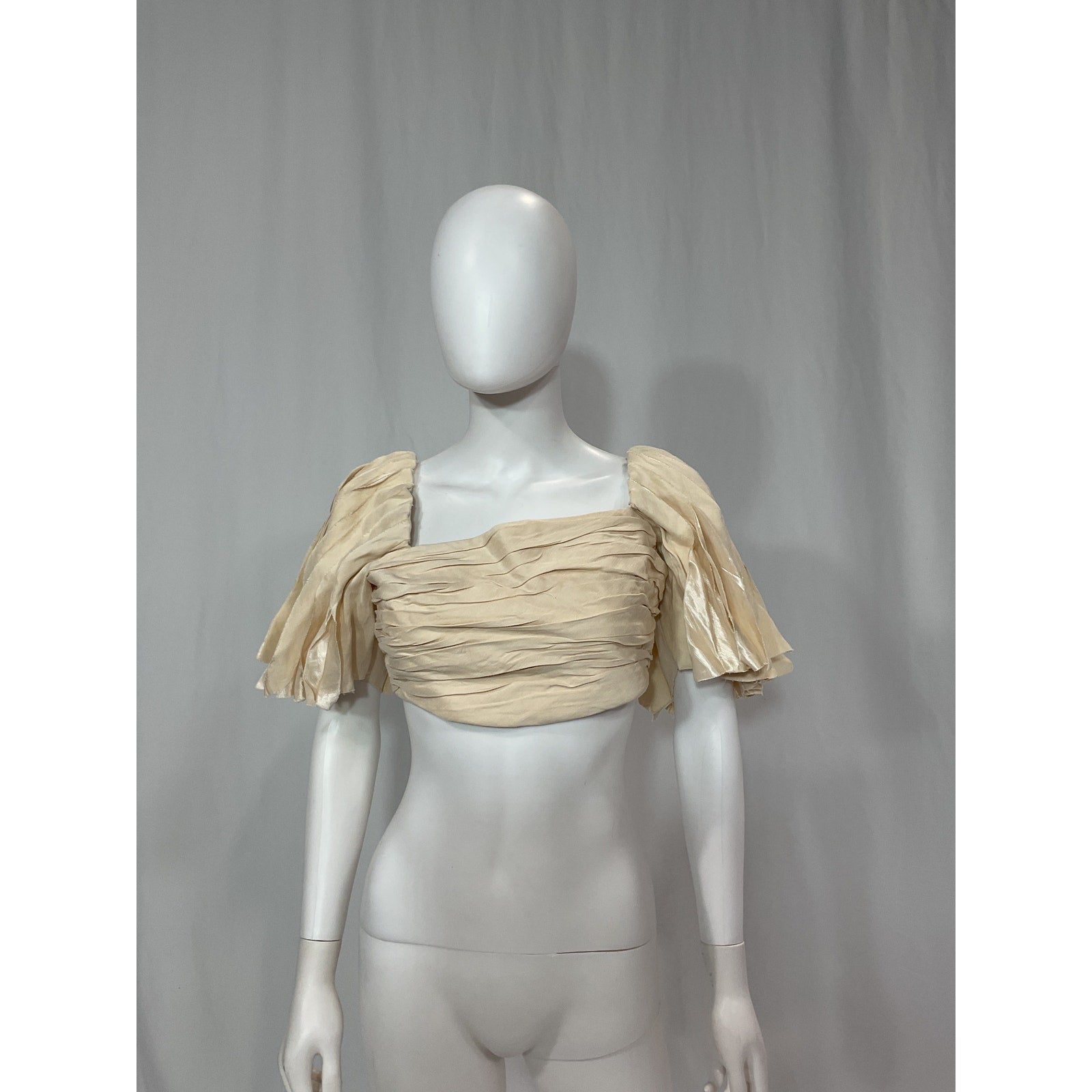 Aje 'Cari' White Ruched Flare Sleeve Crop Top Size 10