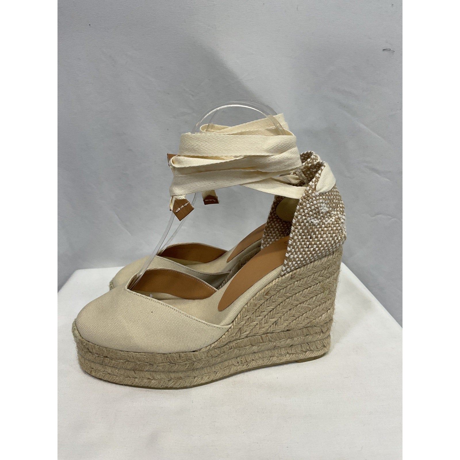 Casta�er 'Chiara 80' Tan Canvas Wedge Espadrilles Sandal Size 7