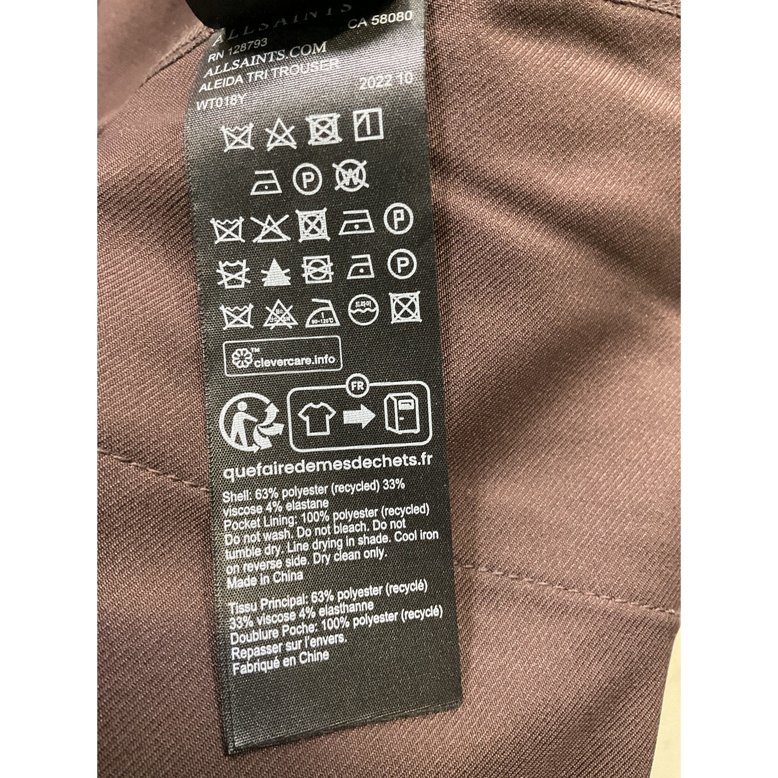 Allsaints 'Aleida' Black Tri Trouser Size 6