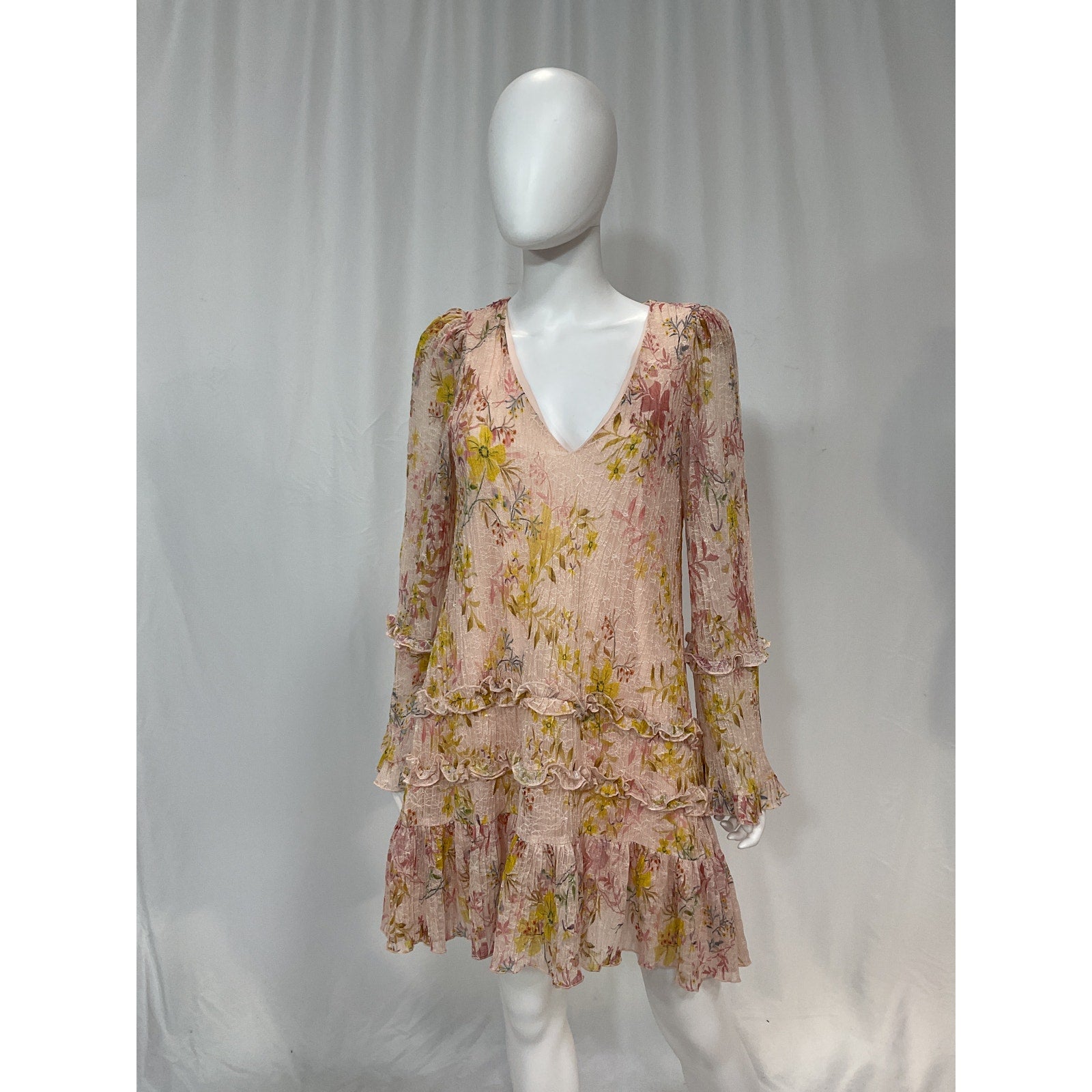Tularosa 'Evelyn' Pink Pleated Ruffle Trim Dress Size M