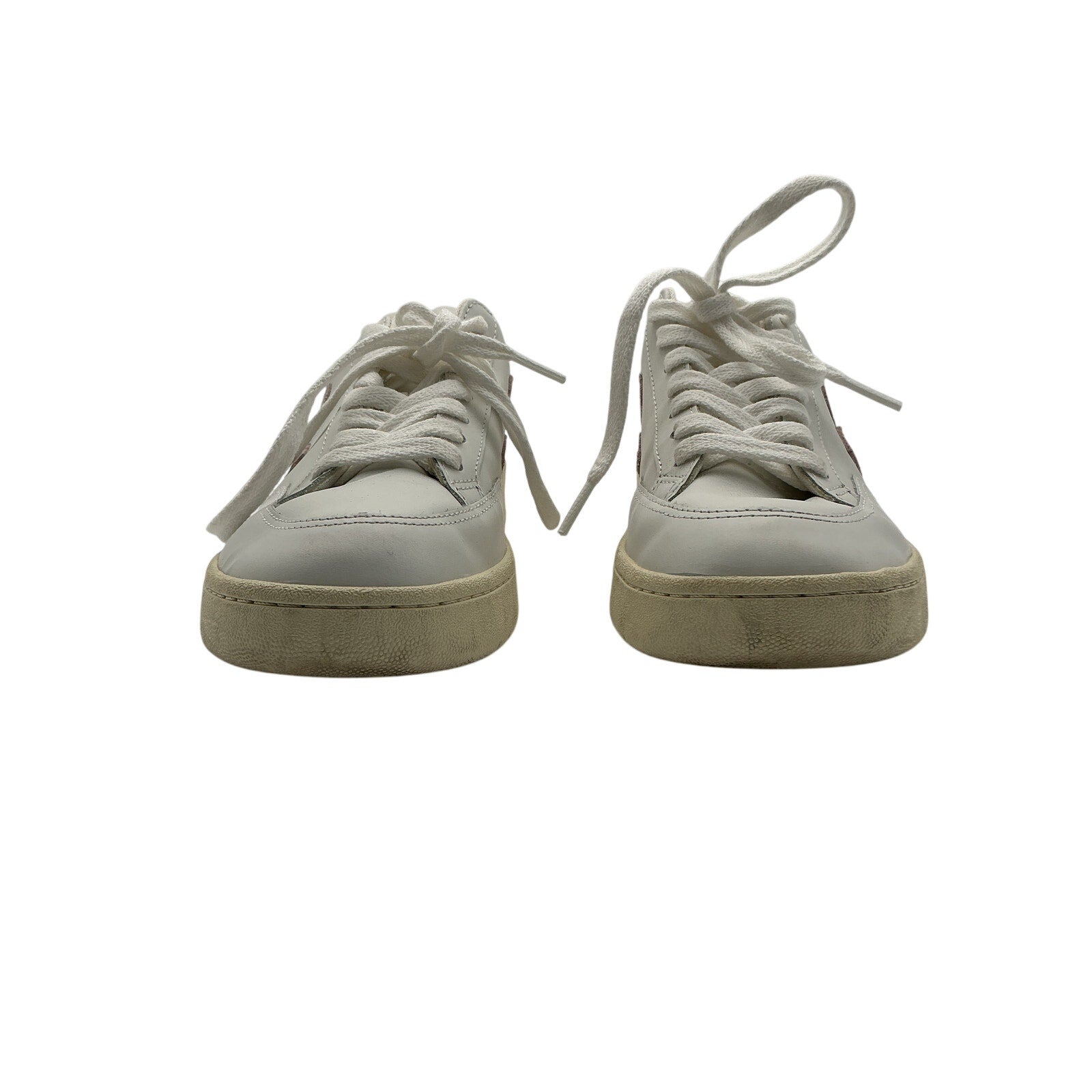 Veja + Net Sustain V-12 White Leather Suede-Trimmed Leather Sneakers Size 7