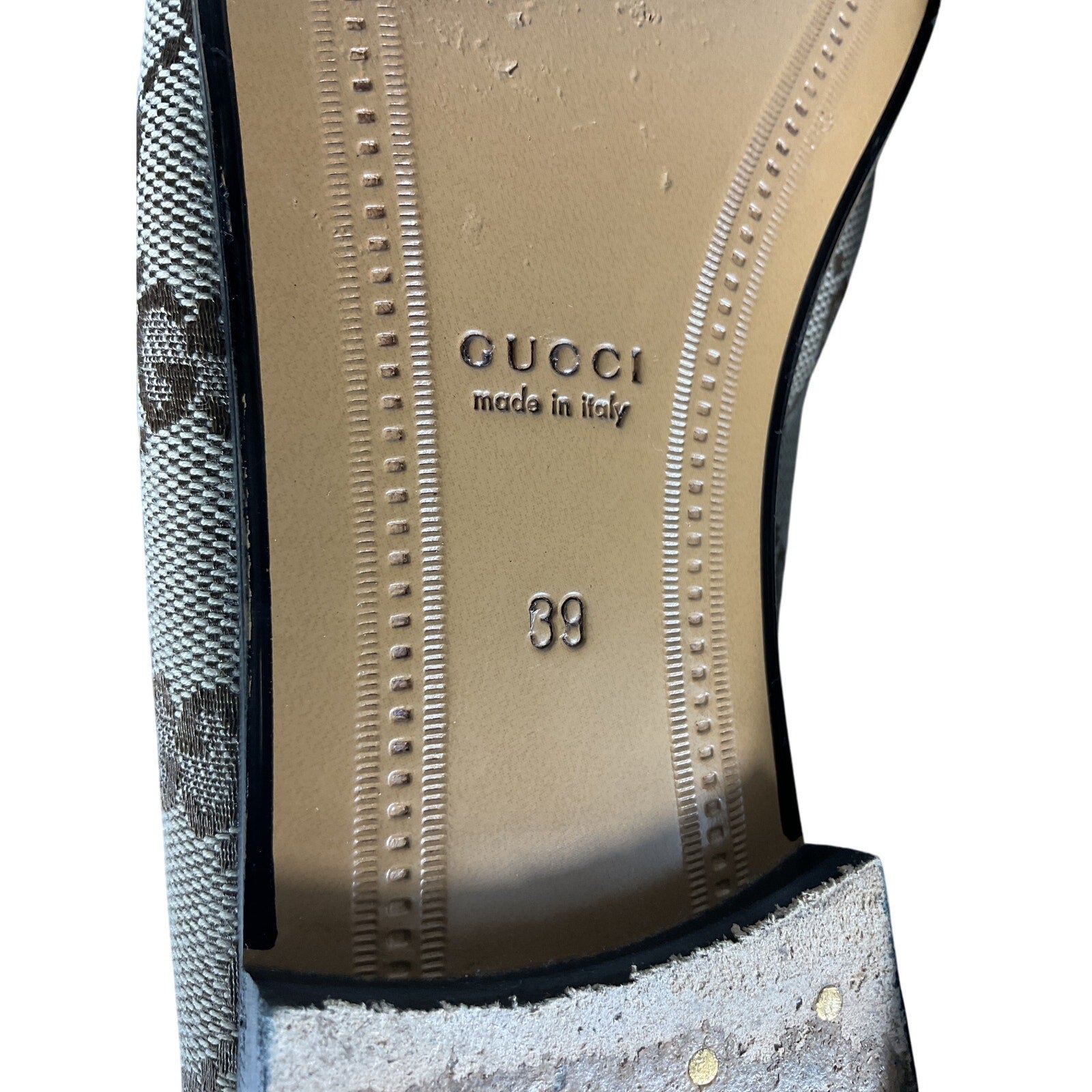Gucci Jordaan Brown Leather GG Canvas Loafer Size 9