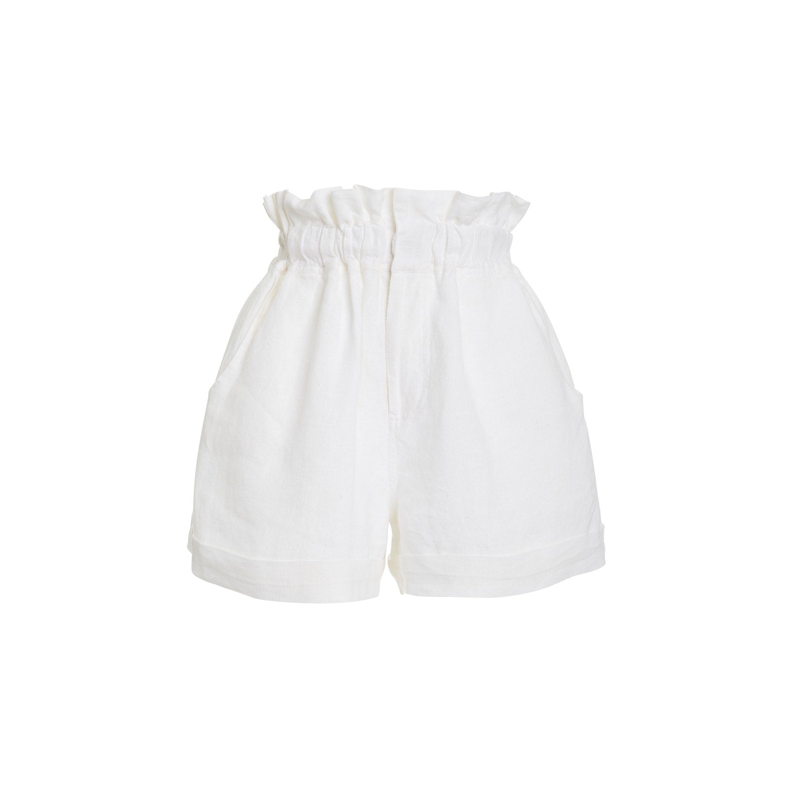 Posse Exclusive White 'Ducky' Oversized Paperbag-Waist Linen Shorts Size S
