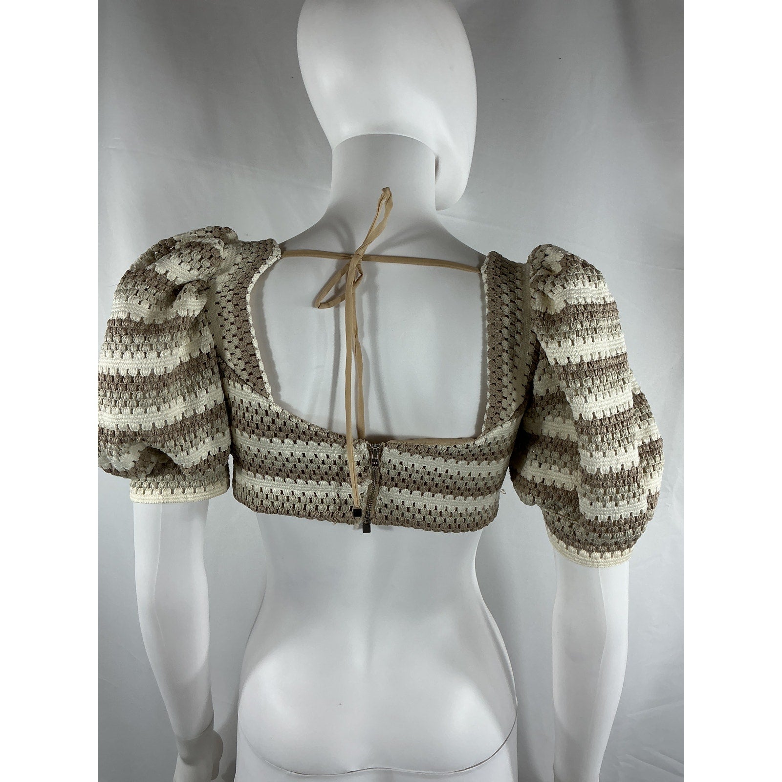 Patbo Puff Sleeve White Polyester Cropped Top Size 4