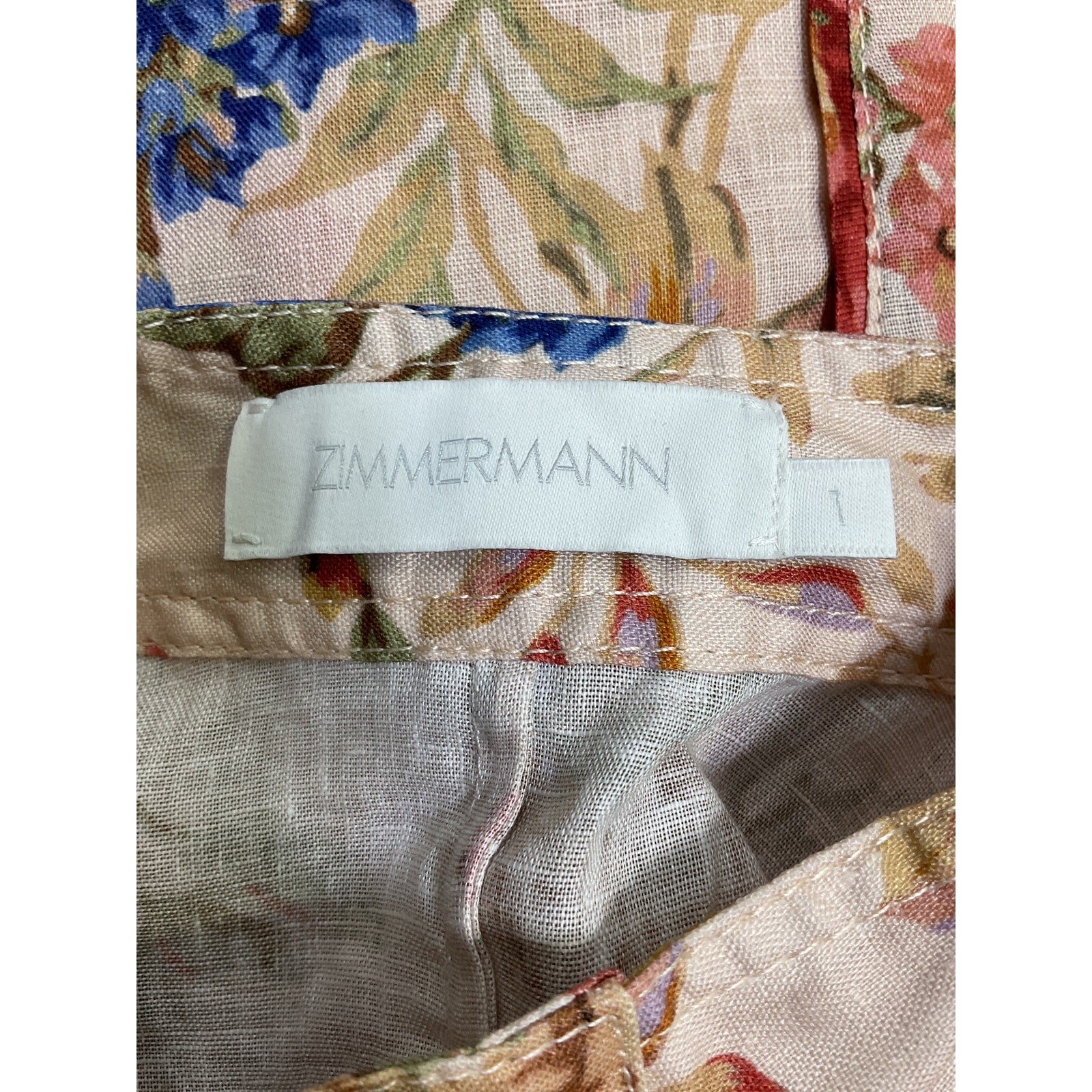 Zimmermann 'August' Cream Linen Floral Romper Size 1