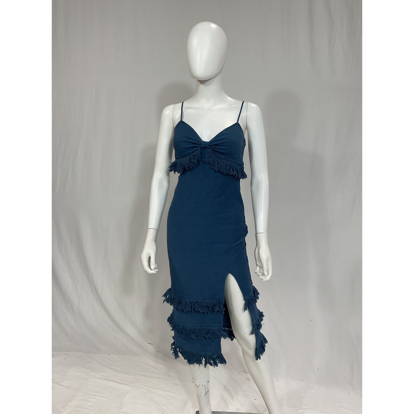 Saylor 'Sachi' Blue Cotton Blend Fringe Tassel Dress Size XS