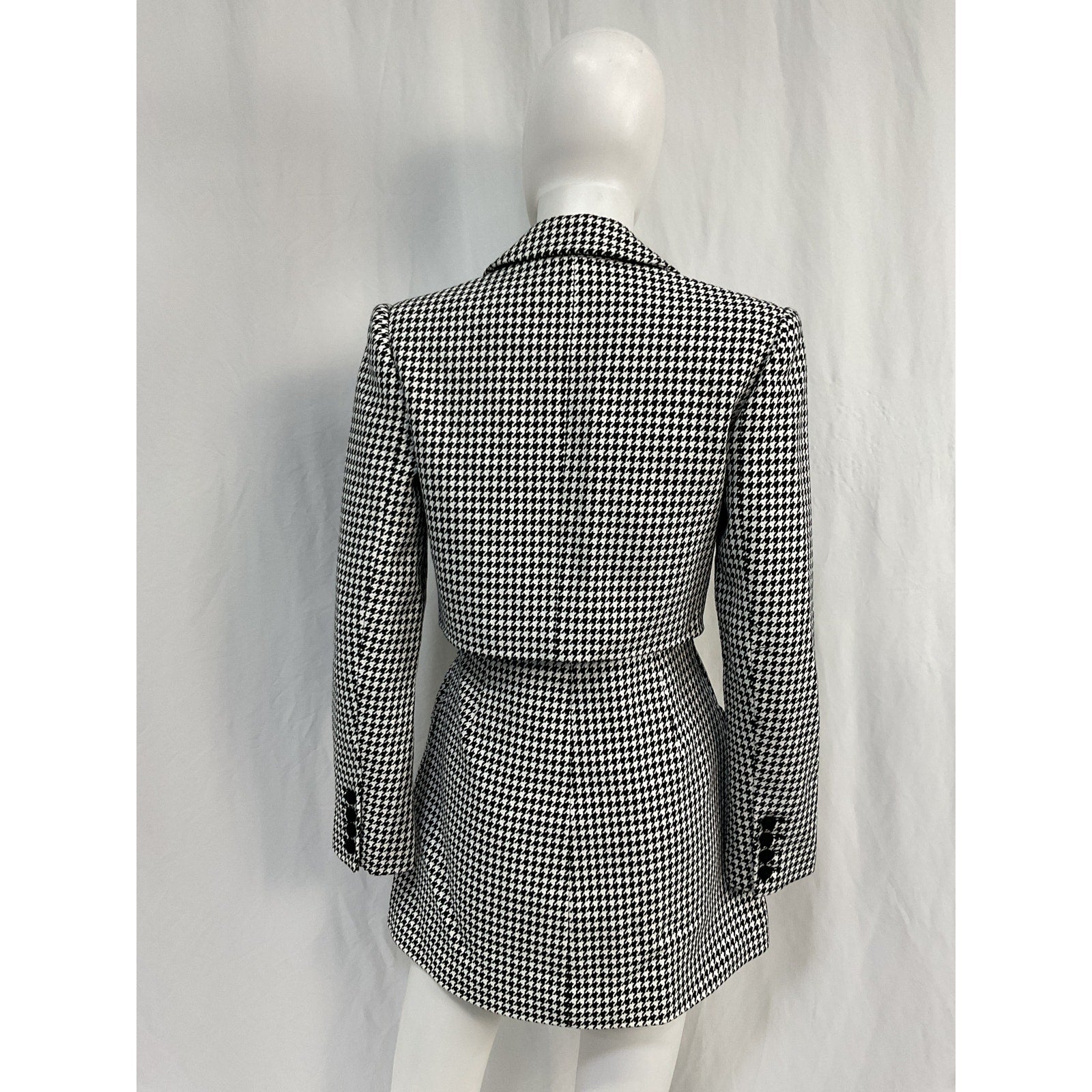 Self-Portrait 'Houndstooth' Black Cotton Double-Breasted Mini Dress Size 4