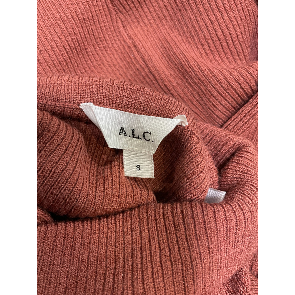 A.L.C. 'Desi' Red Merino Wool Rib-Knit Turtleneck Sweater Size S