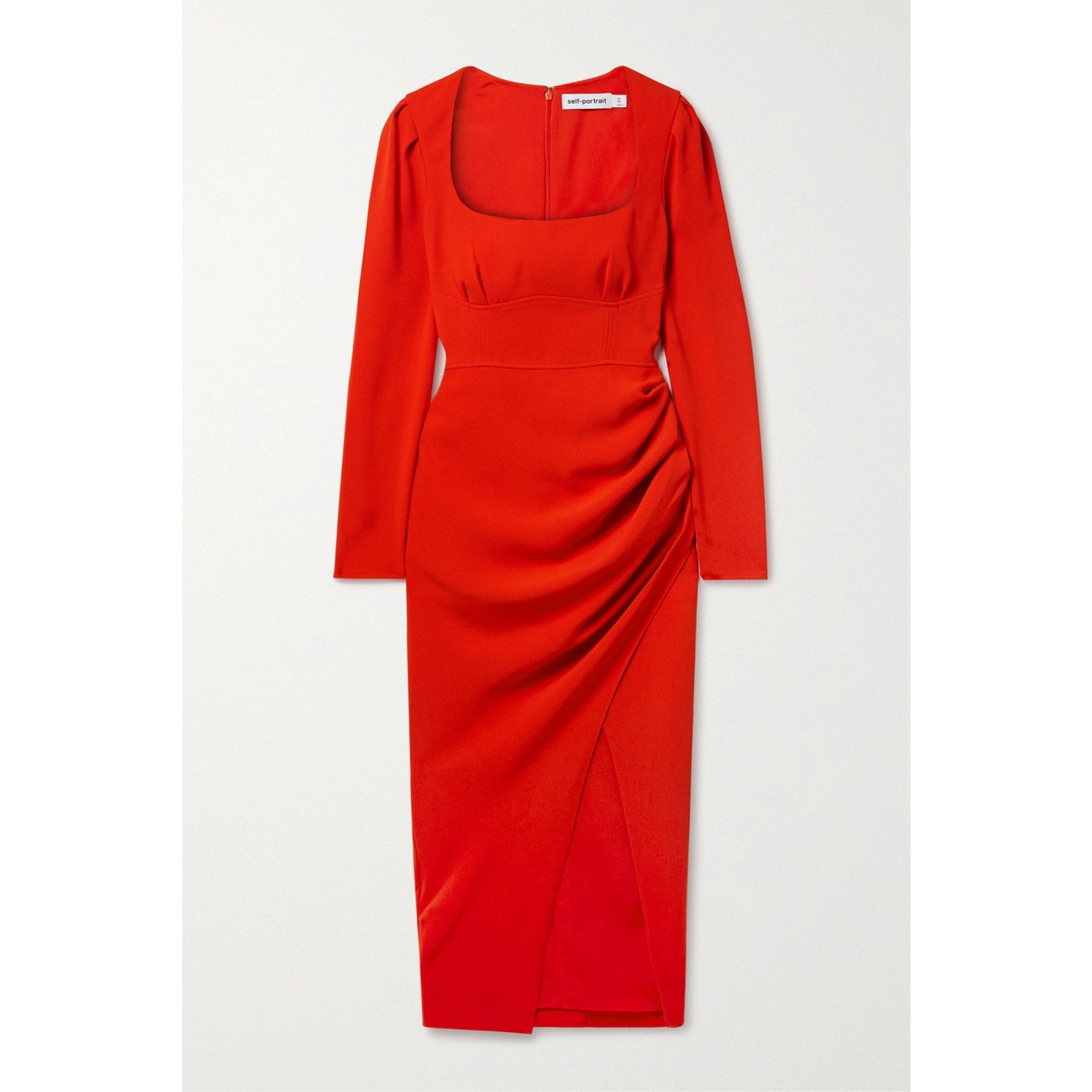 Self-Portrait 'Gathered' Red Crepe Midi Dress Size 4 - NWT