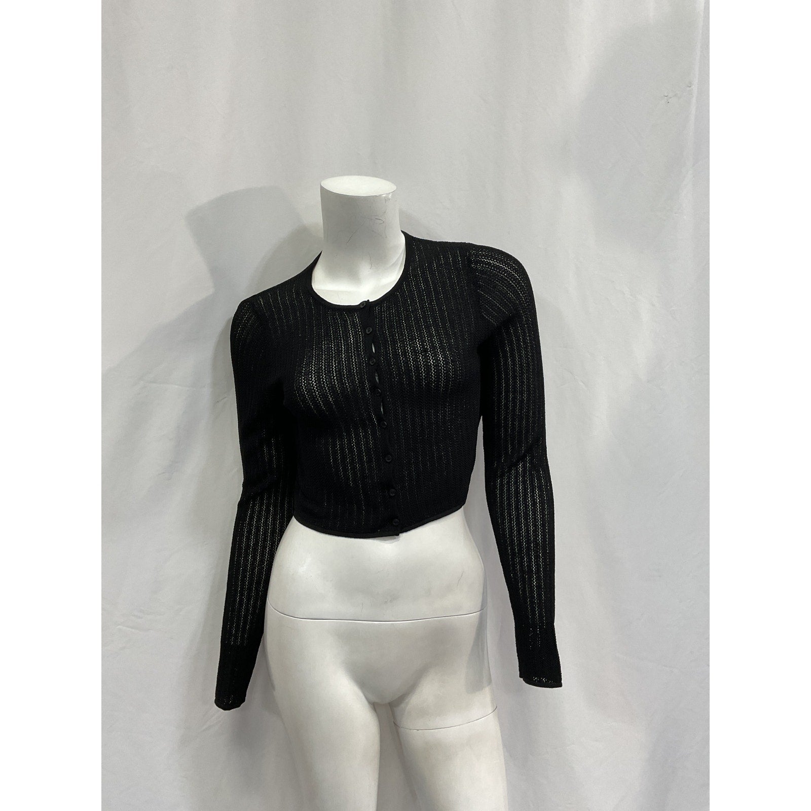Leset 'Jasmine Pointelle' Black Viscose Crop Cardigan Size XS