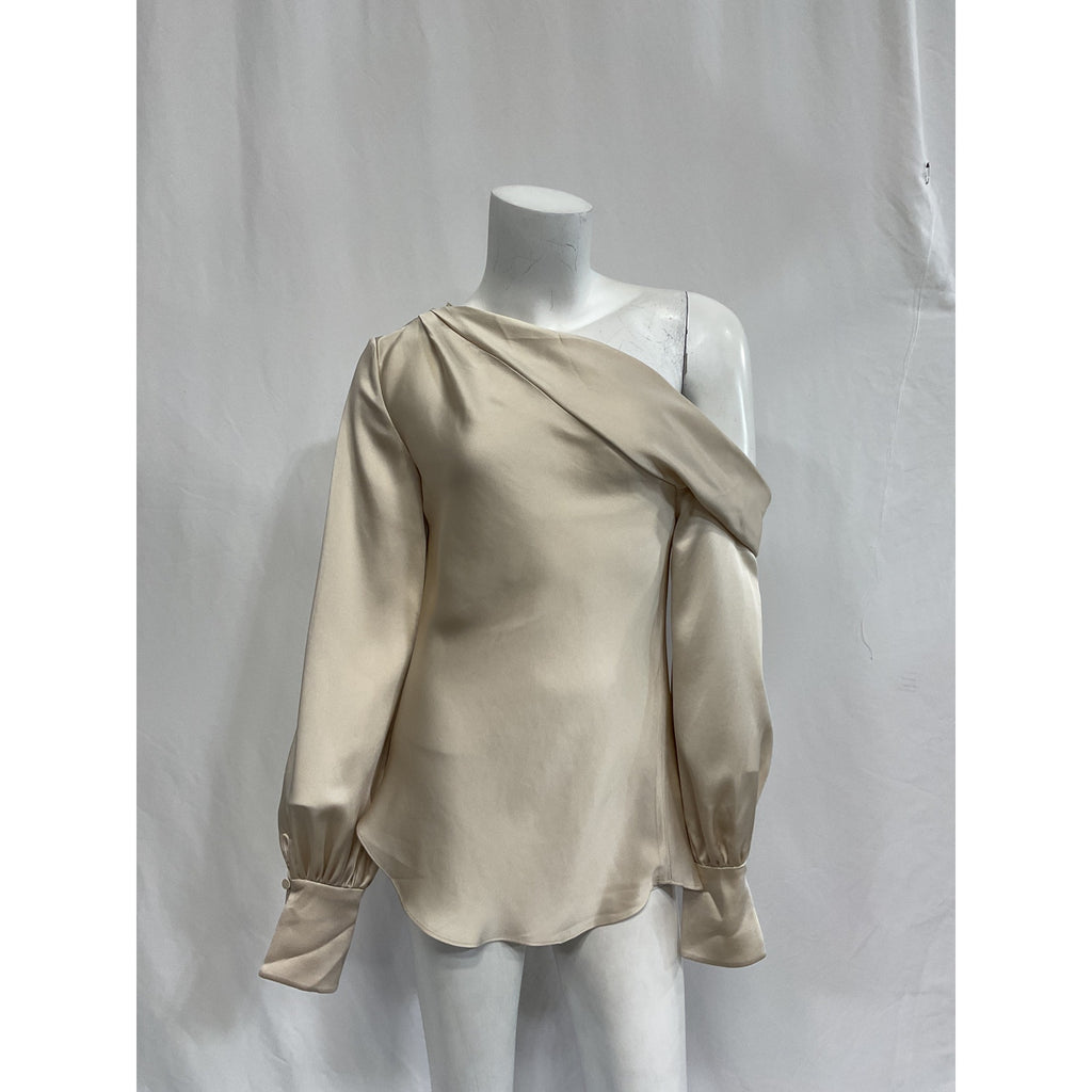 Simkhai 'Alice' Tan Satin One Shoulder Top Size XS