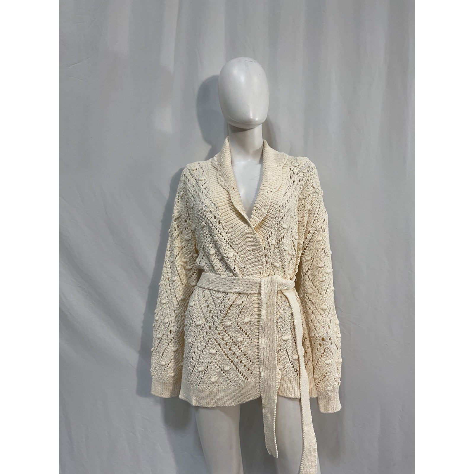 Twinset Belted Knitted White Cotton Cardigan Size M - NWT