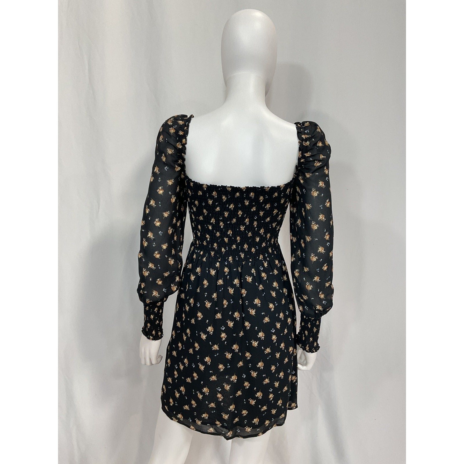 Maje 'Shirred' Black Floral-Print Crepe Mini Dress Size S