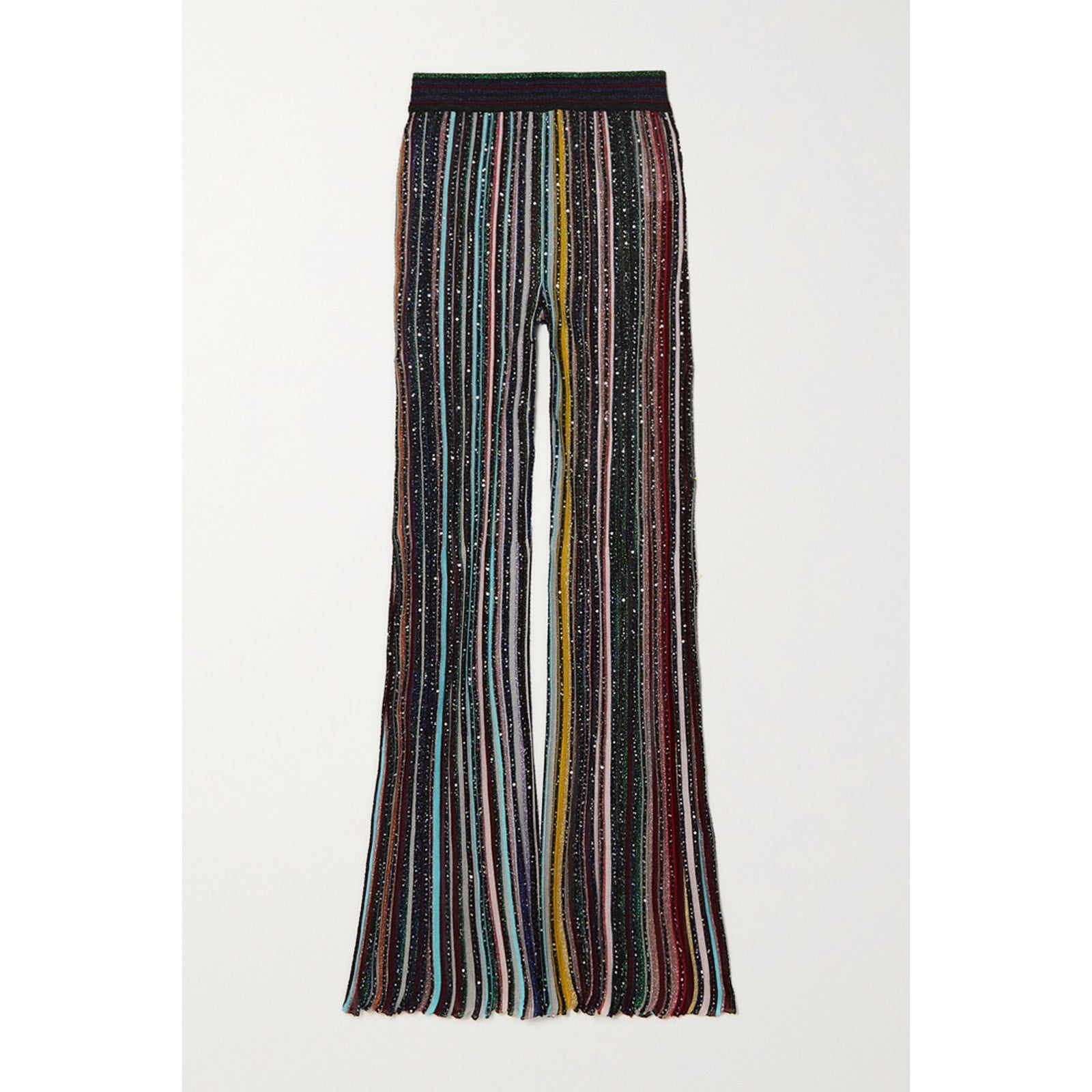 Missoni Sequin-Embellished Black Viscose Striped Crochet-Knit Straight-Leg Pants Size 36